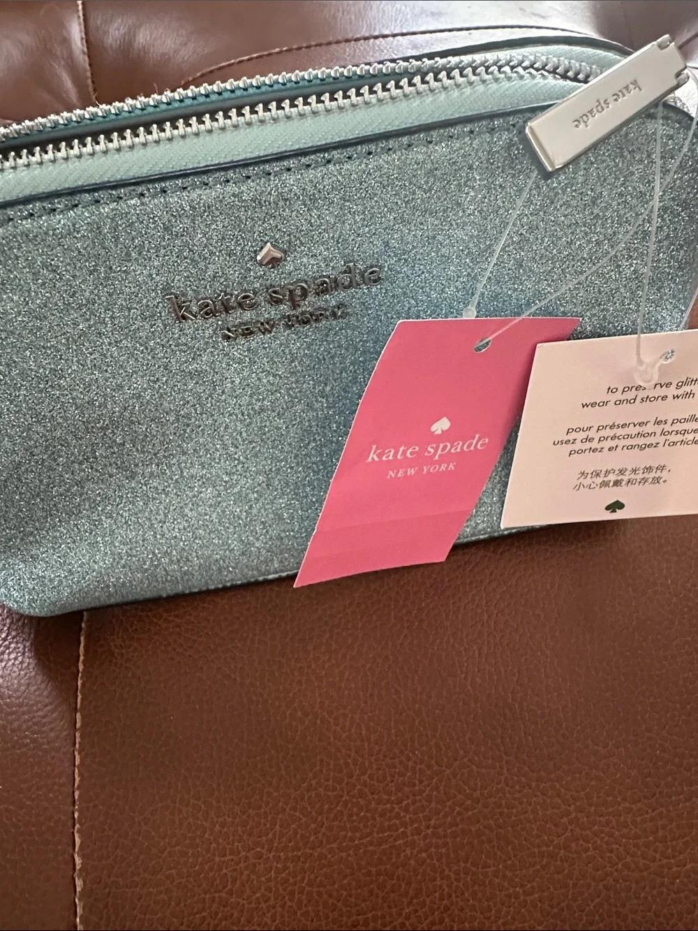 kate spade Glitter Cosmetic Pouch in Blue